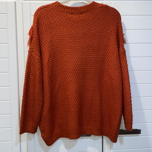 Listicle Orange Fringe Sweater Sz L - Picture 2 of 5